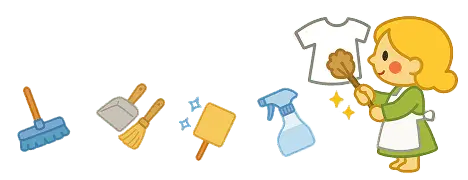 ハウスキーパーと掃除道具のイラスト