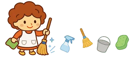 ハウスキーパーと掃除道具のイラスト